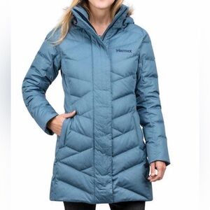 Marmot Strollbridge Down Jacket 700 Fill Puffer Faux Fur Hood Long Size M